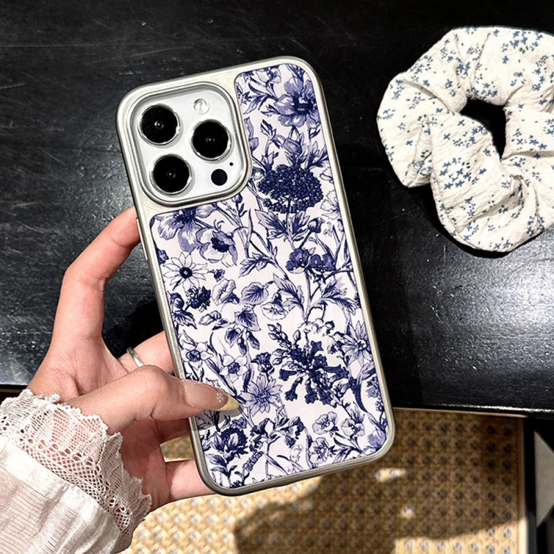 Apple 16PM 中国風青と白の磁器ブルーフラワー携帯電話ケース iphone15pro シルバーエッジ接着剤保護ケースに適しています。|undefined