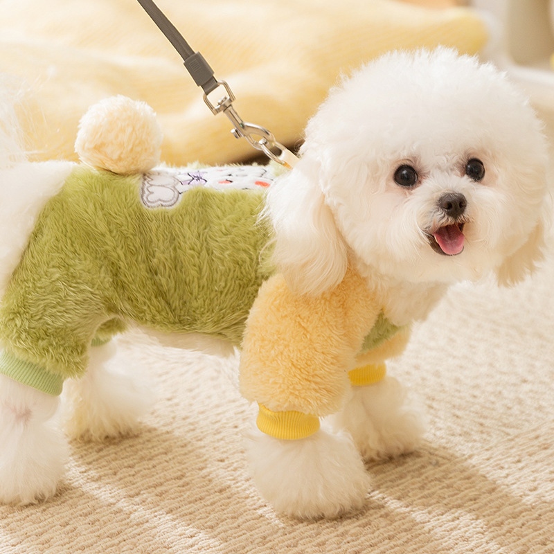 Macaron bola de lana tracción de cuatro patas camisas de peluche de manga larga perros pequeños lindos ropa de casero perros pequeños ropa de mascotas gatos