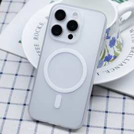 磨砂透明超薄TPU肤感磁吸适用iPhone16/15pro防摔手机壳14保护套