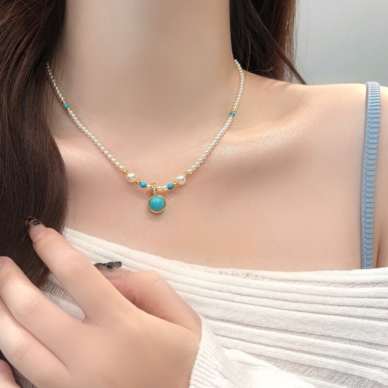 Pearl Necklace Turquoise Pendant Beaded Sweater Chain Accessible Luxury Niche High-End Versatile Clavicle Chain Accessories for Women Pearl Necklace Turquoise Pendant Beaded Sweater Chain Accessible Luxury Niche High-End Versatile Clavicle Chain Accessories for Women
