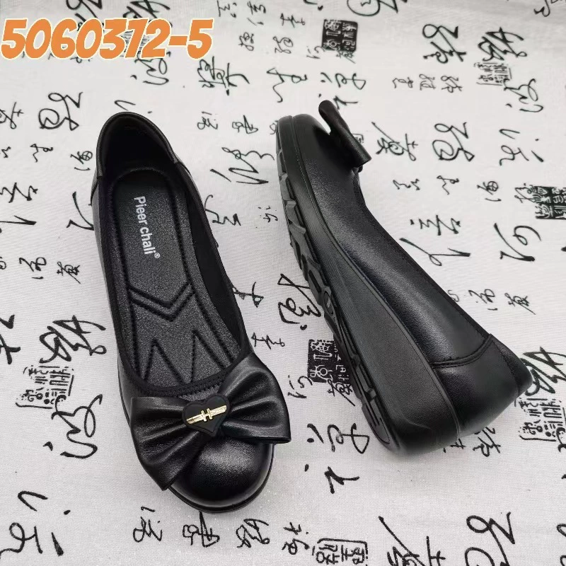 Мягкая кожаная рабочая обувь женская черная рисная плоская кожаная обувь на мягкой подошве для профессионального собеседования