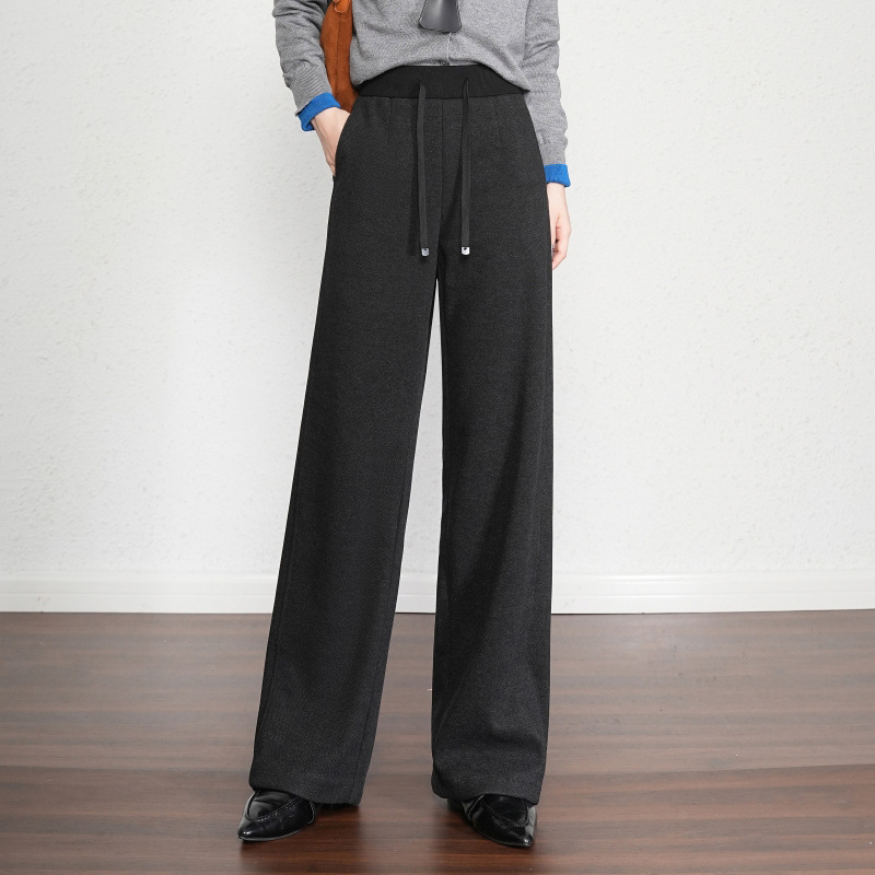 品牌松紧腰含羊毛阔腿裤女2025秋冬新款宽松显瘦直筒毛呢休闲裤潮