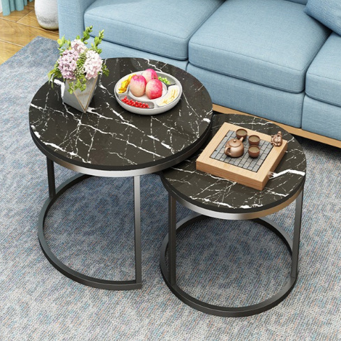 Mesa redonda de té de estilo retro europeo y americano Mesa de té de hierro Mesa de té retráctil para el hogar Placa de combinación Mesa de té