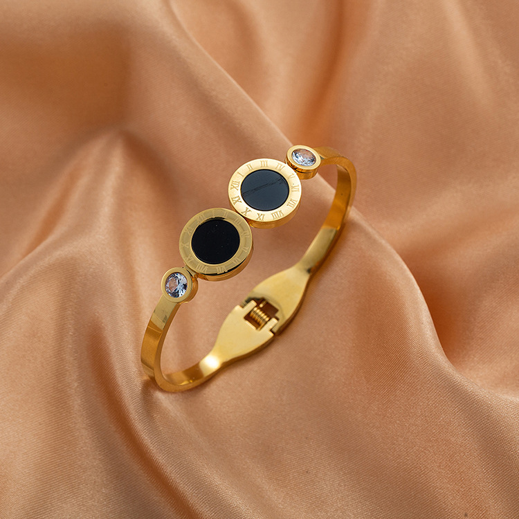 Sweet Geometric Titanium Steel Plating Rhinestones Bangle 1 Piece