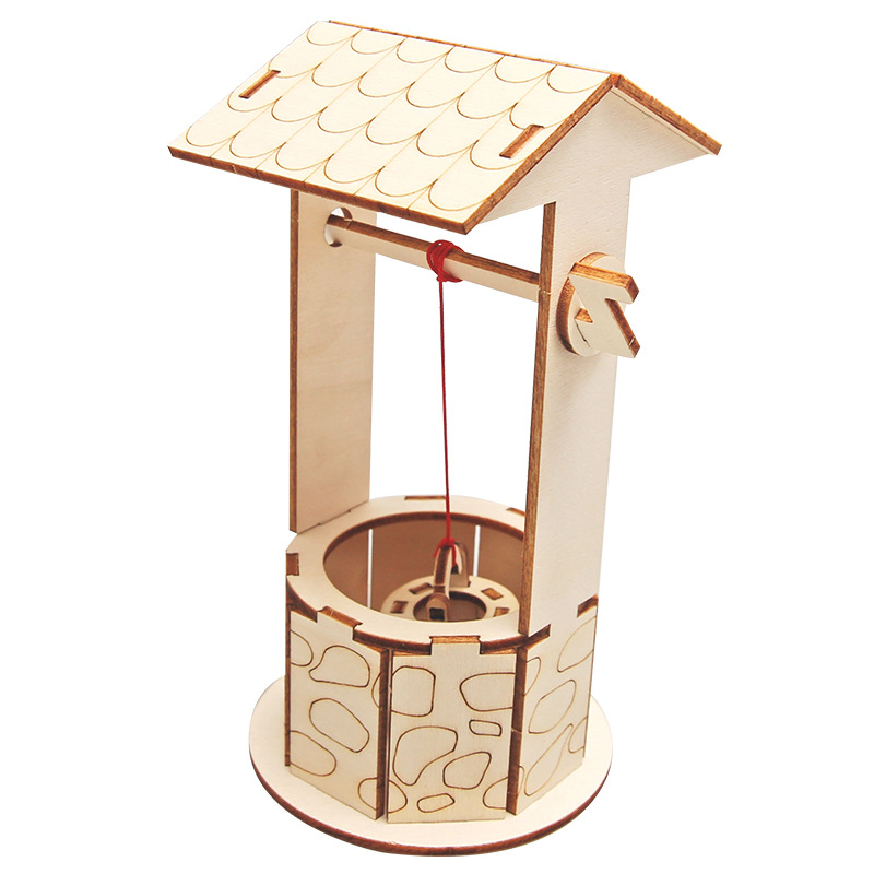 Niños creativo bricolaje casero rodillo de madera bien estudiante de la escuela primaria tecnología pequeña producción invención ciencia experimento juguete