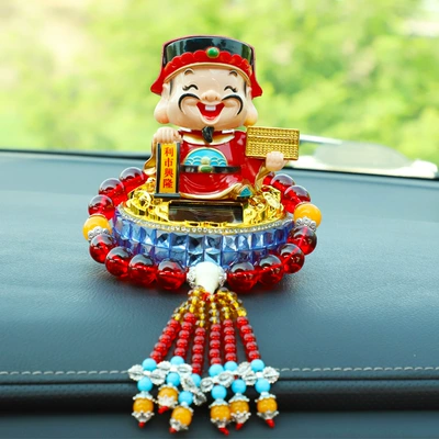Car ornaments | God of Wealth Ornaments Car Ornaments - solar-powered-god-of-wealth-blue-diamond-beilu-god-of-wealth-red-crystal-gear-beads