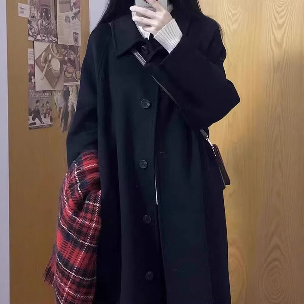 Black Double-Sided Cashmere Outwear Women's Woolen Outwear 2025 Autumn and Winter New Style Small High-End Wool Outwear