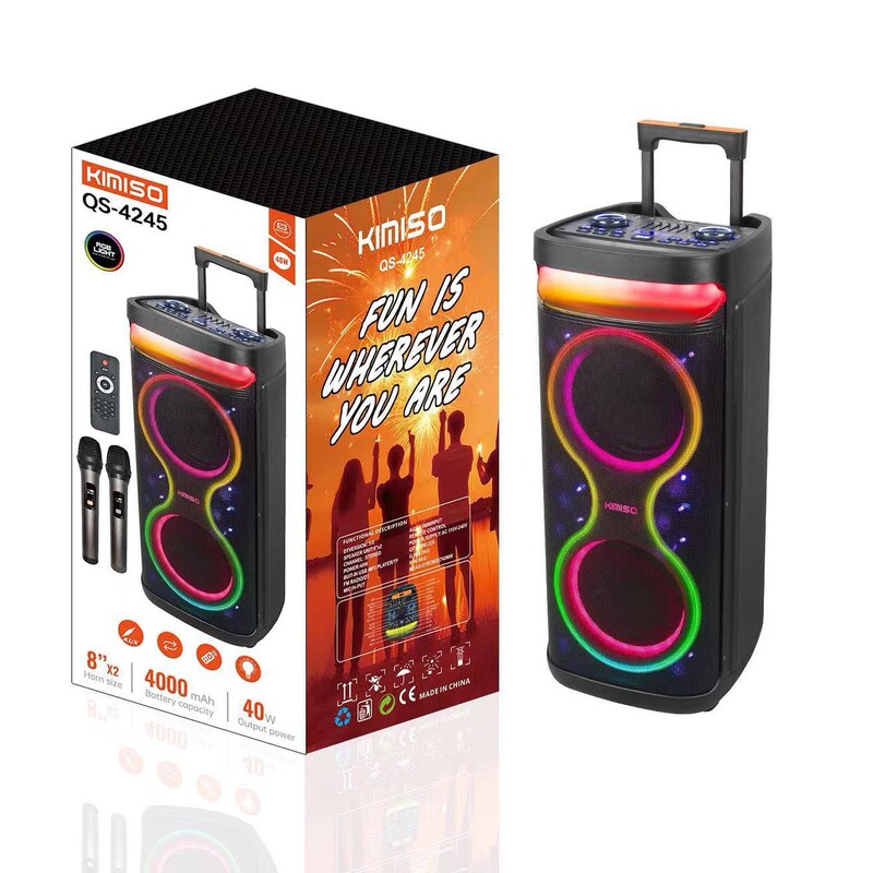 QS-4245 デュアル8inchロッドスピーカー カラフルライン爆発光 デュアルスピーカー アウトドア Bluetoothカラオケパーティー用スピーカー|undefined