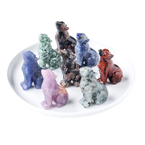 Natural crystal wolf cub animal carvings, semi-precious stone rough mineral signs, home desktop decoration, handicrafts and ornaments