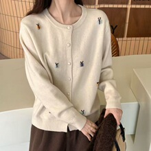 日系森系立体刺绣针织开衫女秋季新款宽松百搭减龄小清新毛衣外套