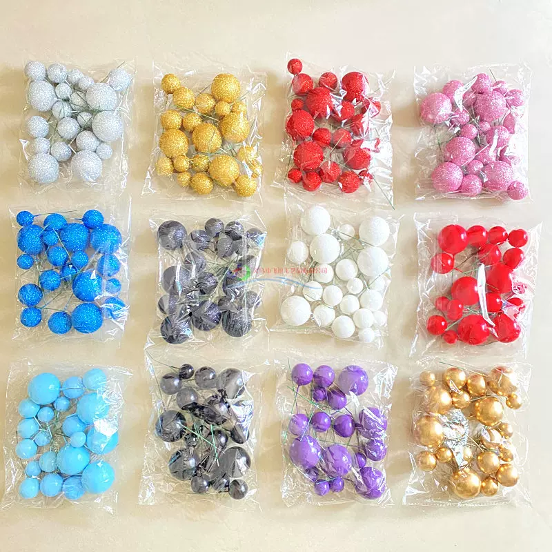 20个混合人造球金银粉蓝色闪粉光面生日快乐蛋糕用品蛋糕派对装饰