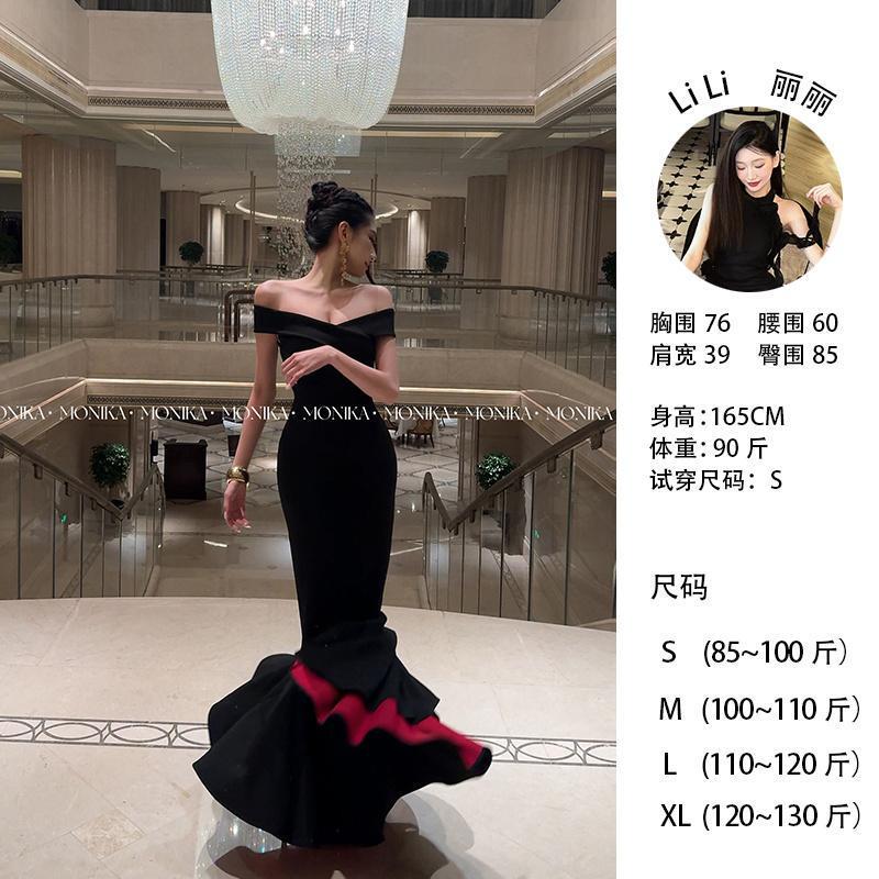 Elegant Off-Shoulder Mermaid Dress in Stock for Wholesale, Women's Summer Long Dress with a Light Luxury and High-End Feel, Private Wear with a Socialite Vibe