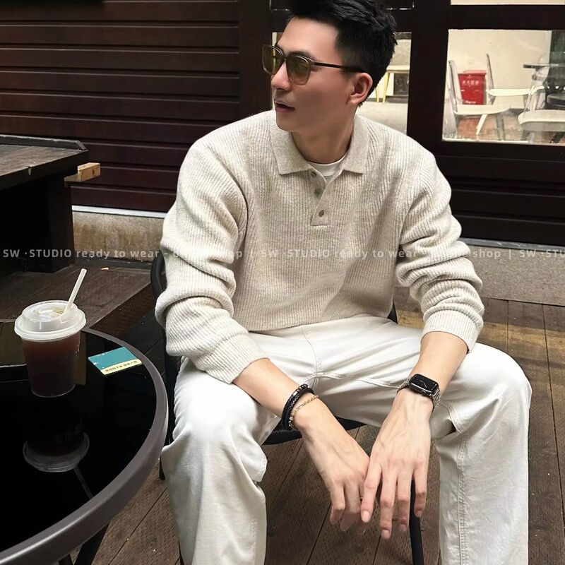 2025 Autumn and Winter Soft and Waxy Heavyweight Thickeneded Men's Knitted Polo Sweater Long-Sleeved Casual Simple Pure Color Trendy 2025 Autumn and Winter Soft and Waxy Heavyweight Thickeneded Men's Knitted Polo Sweater Long-Sleeved Casual Simple Pure Color Trendy
