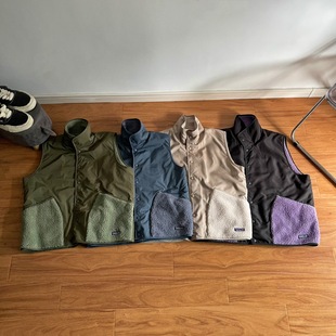 High-Quality Pata Bata Outdoor Retro-X Reversible Imitation Lamb Plush Stand-Up Collar Polar Fleece Snap Vest