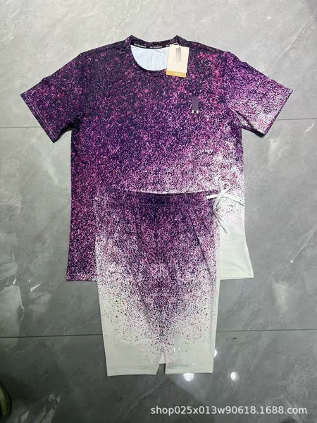 Tie-dye official website same style sports quick-dry set, men's short-sleeve t-shirt with round neck, fitness casual printed shorts