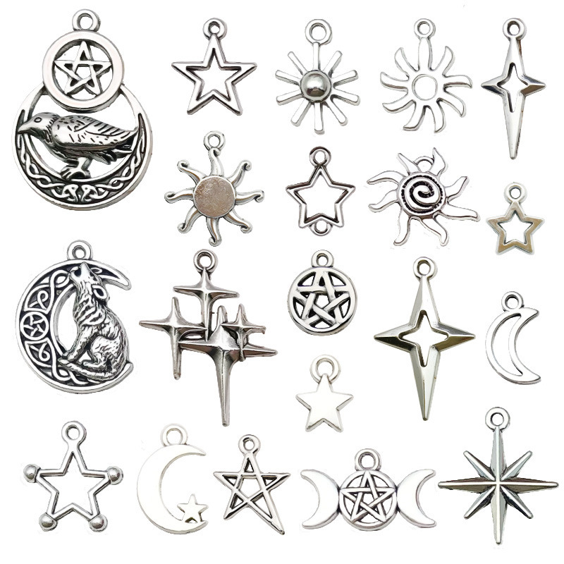 DIY Ancient Silver Five-pointed Star Sun Moon Pendant Keychain Necklace Bracelet Earrings Pendant Accessories Alloy Jewelry DIY Ancient Silver Five-pointed Star Sun Moon Pendant Keychain Necklace Bracelet Earrings Pendant Accessories Alloy Jewelry