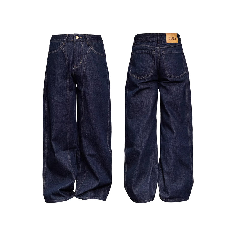 Red-Edged Denim Pants 2026 Spring Niche Design Denim Blue Lines Raw Denim Curved Baggy Pants for Men Red-Edged Denim Pants 2026 Spring Niche Design Denim Blue Lines Raw Denim Curved Baggy Pants for Men