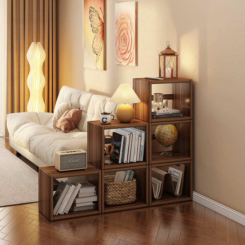 Estantería de madera maciza, gabinete de estilo antiguo, gabinete de almacenamiento de almacenamiento trasero, gabinete de rejilla de esquina, mesita de noche, librería de media pared