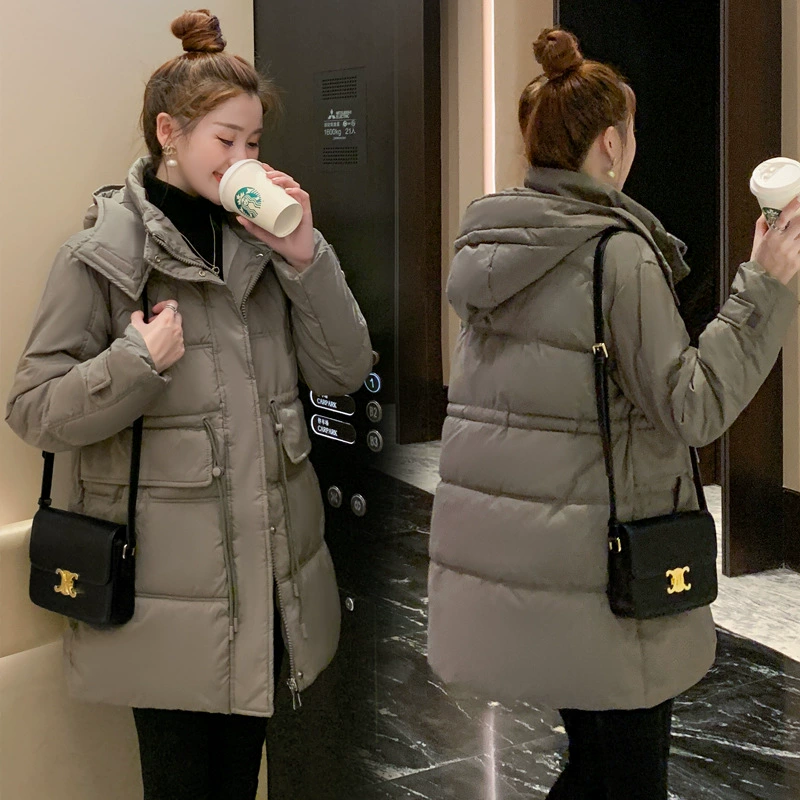 Новая зимняя пуховая куртка средней длины с хлопковой подкладкой, женская Свободная куртка с капюшоном в Корейском стиле, свободная утепленная куртка с хлопковой подкладкой, модное пальто