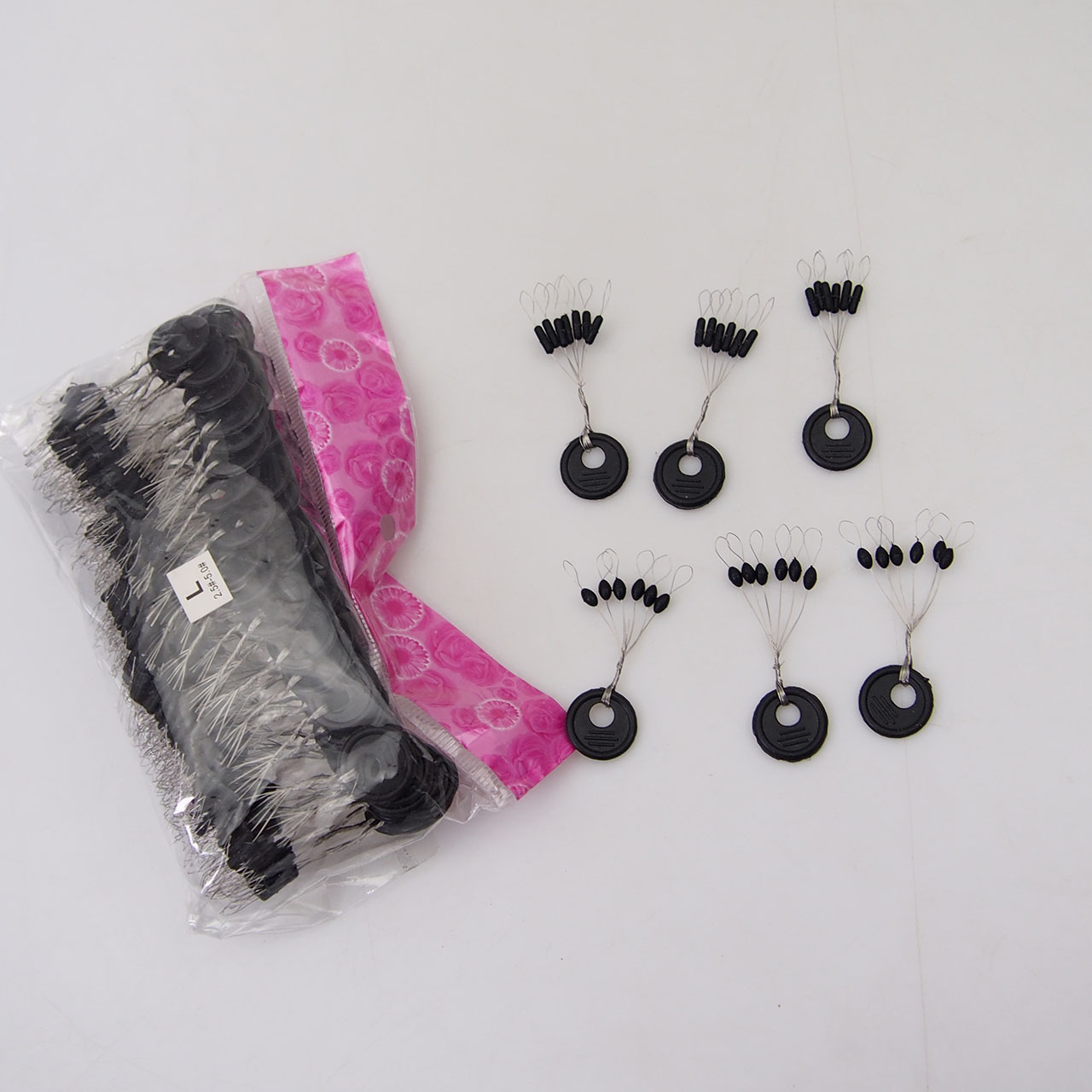 Black Rubber Space Beans 100 Sets/Pack Cylindrical Olive-Shaped Space Beans Fishing Line Accessories Bulk Space Beans