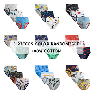 Random Color Boys' Underwear Pure Cotton European and American Style Small and Medium-Sized Children's Boxer Briefs Dinosaur Baby Underwear Amazon Hot Sale