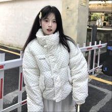 波点棉服短款毛茸茸翻领棉衣外套女学生2025冬季新款加厚保暖棉服