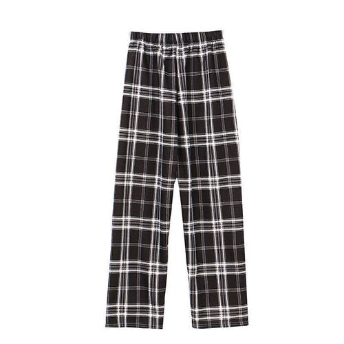 Winter Warm Fleece Lined Lamb Wool Plaid Pants for Women High-Waisted Flowy Wide-Leg Casual Home Pants Thick Warm