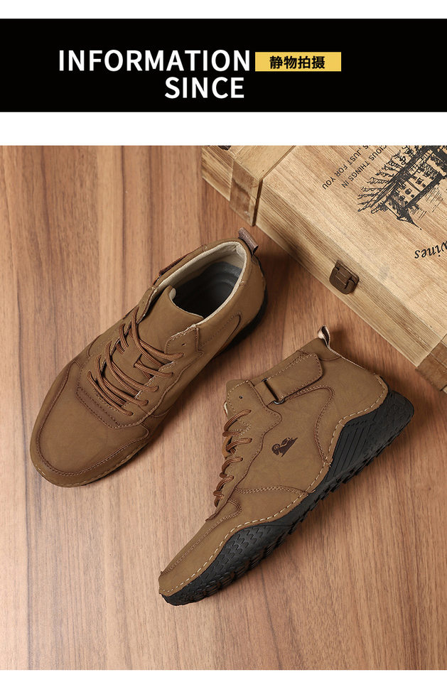Giày bốt Martin nam cổ cao da lộn, đế bằng chống trượt, phong cách thường ngày — 55079 kaki, 55079 màu nâu, 55079 màu xám, 55079 màu đen chi tiết 38