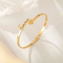 一件定制 不锈钢开口爱心英文字母手镯 个性化定制DIY名字手饰