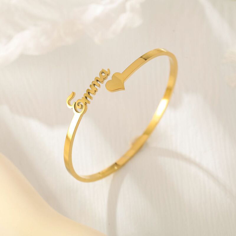One Piece of Customized Stainless Steel Open Heart English Letter Bracelet, Personalized DIY Name Bracelet