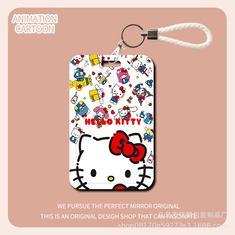 귀여운 흰색 헬로키티 카드홀더 + 흰색 가죽끈