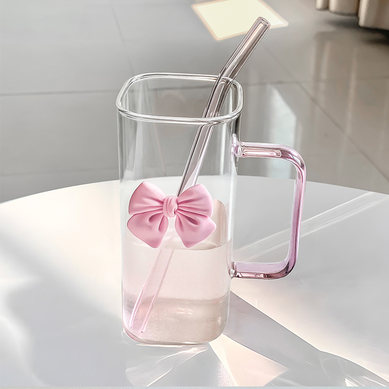 Transparent square coffee glass with glass with bow
