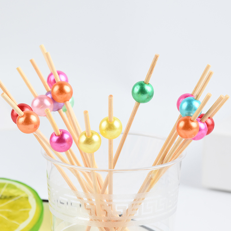 Cuentas de color horquilla de fruta de bambú de lujo horquilla decorativa horquilla de fruta horquilla desechable horquilla de vino horquilla de fruta creativa pesca de fruta