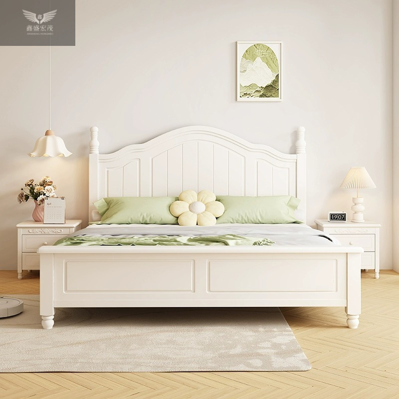 Cama doble casera dormitorio principal cama de madera maciza cama americana 1.8 moderna minimalista segundo dormitorio 1.5 princesa blanca