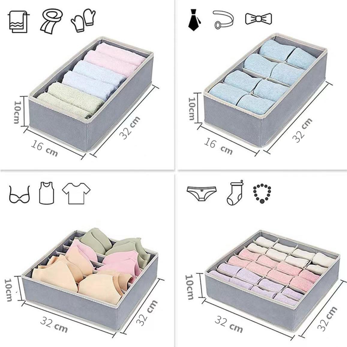 Caja de almacenamiento de ropa interior de malla plegable calcetines sujetador ropa interior cajón caja de almacenamiento separada conjunto de cuatro piezas