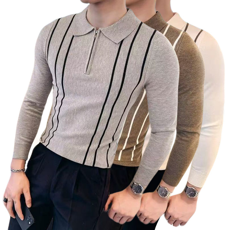 Explosiones transfronterizas de tamaño grande europeo polo camiseta de punto con solapa suéter hombre medio cremallera fábrica de negocios al por mayor