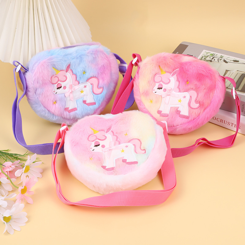 Estilo coreano ins chica Corazón de dibujos animados lindo felpa pequeña bolsa de hombro amor Unicornio Niños bolsa de mensajero bolsa de hombro