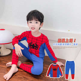 秋冬新款男童舒适家居睡衣时尚帅气蜘蛛侠卡通家居服套装两件套潮