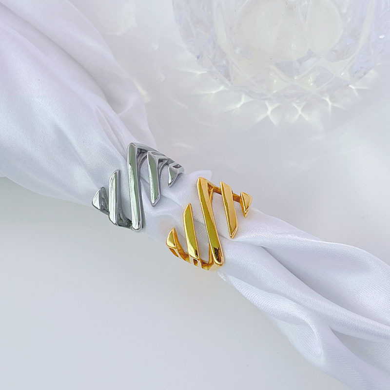 Titan Stahl 18 Karat Vergoldet INS-Stil Neuheit Überzug Streifen Einfarbig Titan Stahl Ringe display picture 2