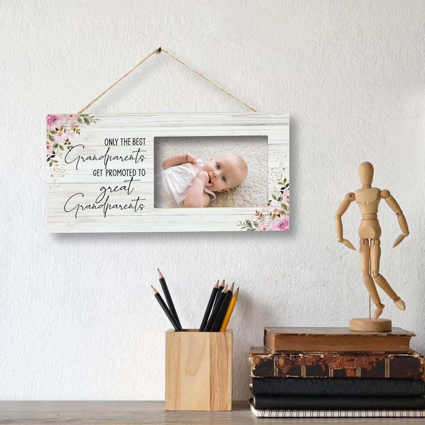 Creativo de madera bebé recuerdo Marco de Fotos decoración marco de fotos bebé colgando marco de fotos marco conmemorativo