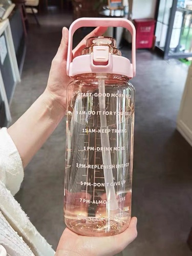 Large Capacity Water Cup for Men and Women with Straw Time Scale 2000ml Sports Internet Red Summer Water Bottle Plastic Water Bottle 