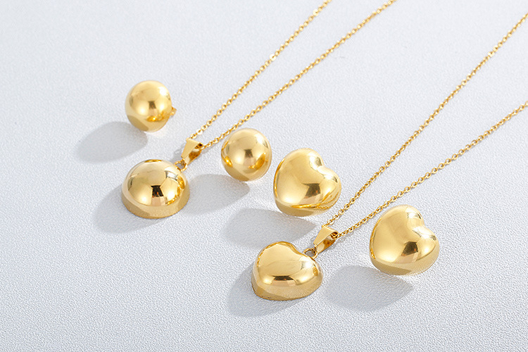 European and American Heart Necklace Semicircle Earrings Electroplating Rhinestone Stainless Steel J