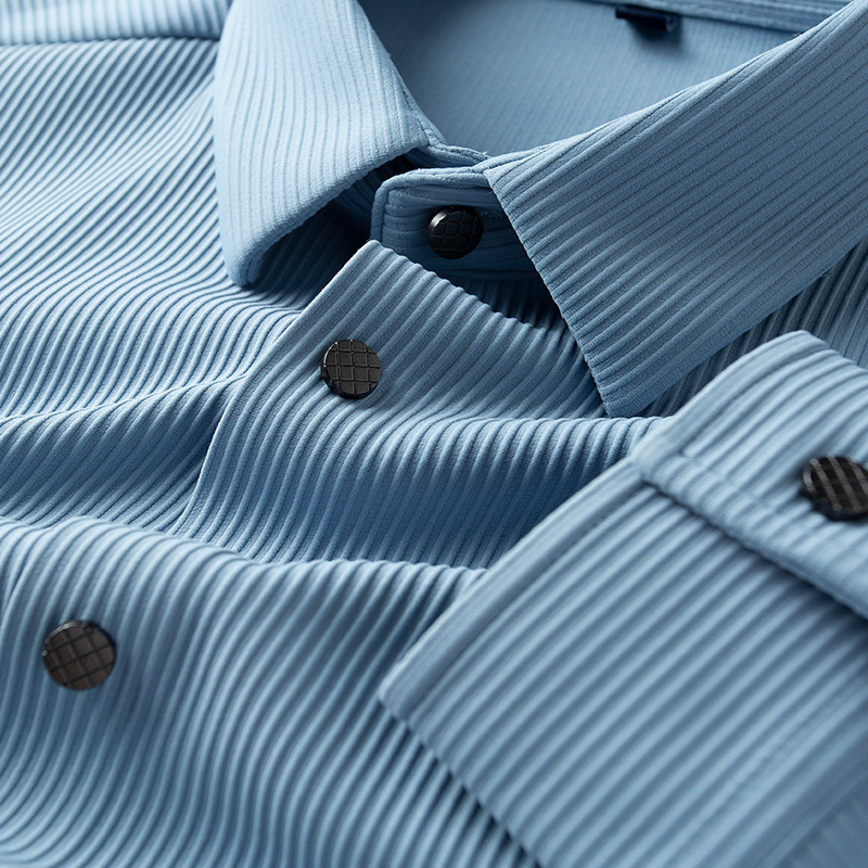 Luz de lujo primavera y otoño delgada no arremete contra las arrugas de negocios camisa blanca casual hombre de manga larga camisa de rayas verticales delgada hombre