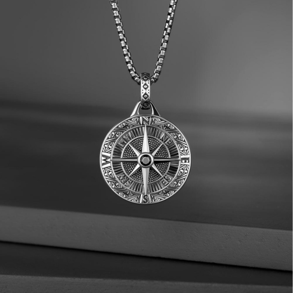 Protection Talisman Compass Pendant Necklace For Men Alloy Fashion_voghion.com