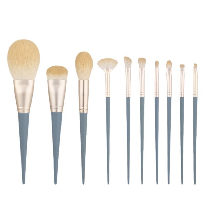 Juego de 10 pinceles de maquillaje Blue Bridge Un juego completo de pinceles profesionales, pinceles suaves para sombras de ojos, pinceles de base, pinceles correctores, herramientas de belleza