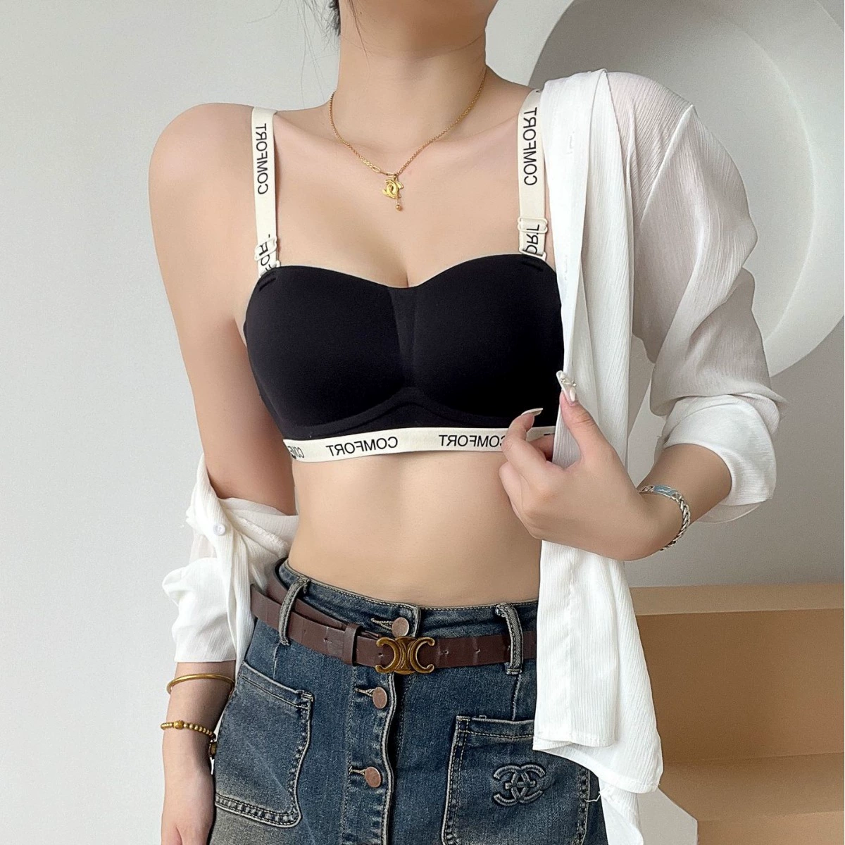 Straps, tube top, non-slip supporting invisible underwear, sports bra top with letters, strapless