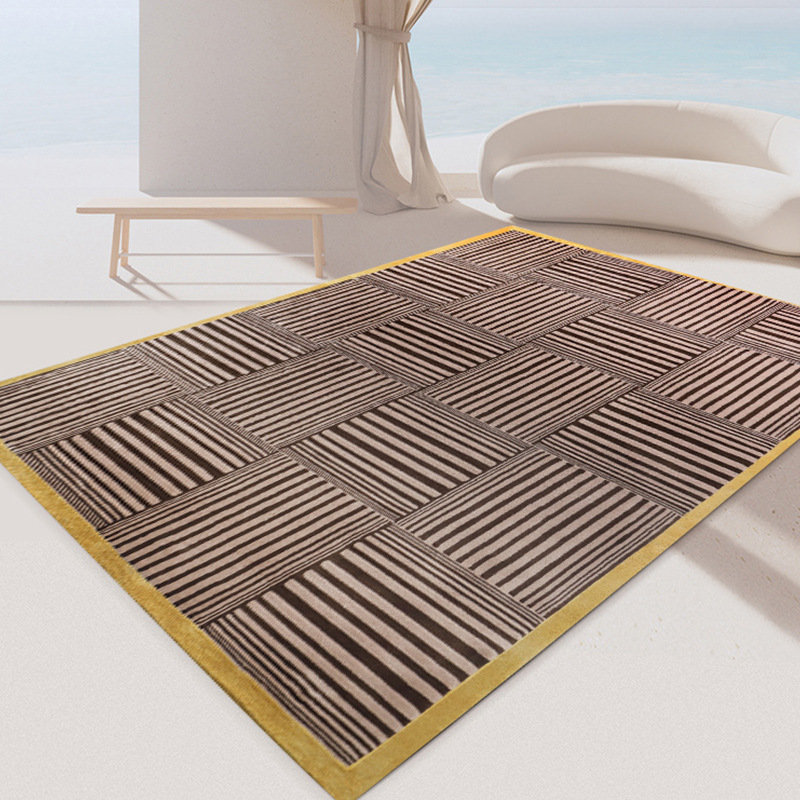 咖色驼色线条极简风格地毯家用样板间办公室手工晴纶不掉毛地毯