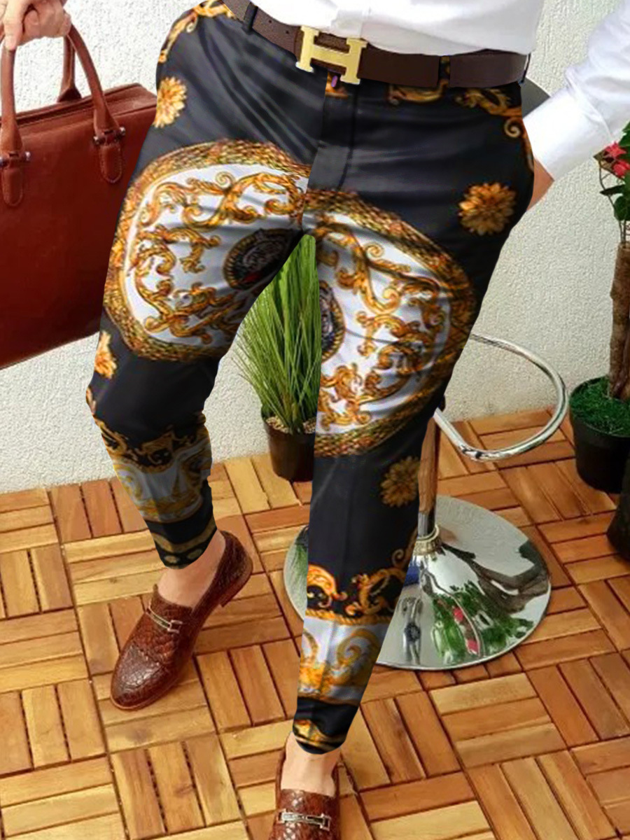 2023 estación independiente transfronteriza europea y americana nuevo patrón casual de los hombres impreso Mediados de cintura traje casual pantalones micro pantalones elásticos