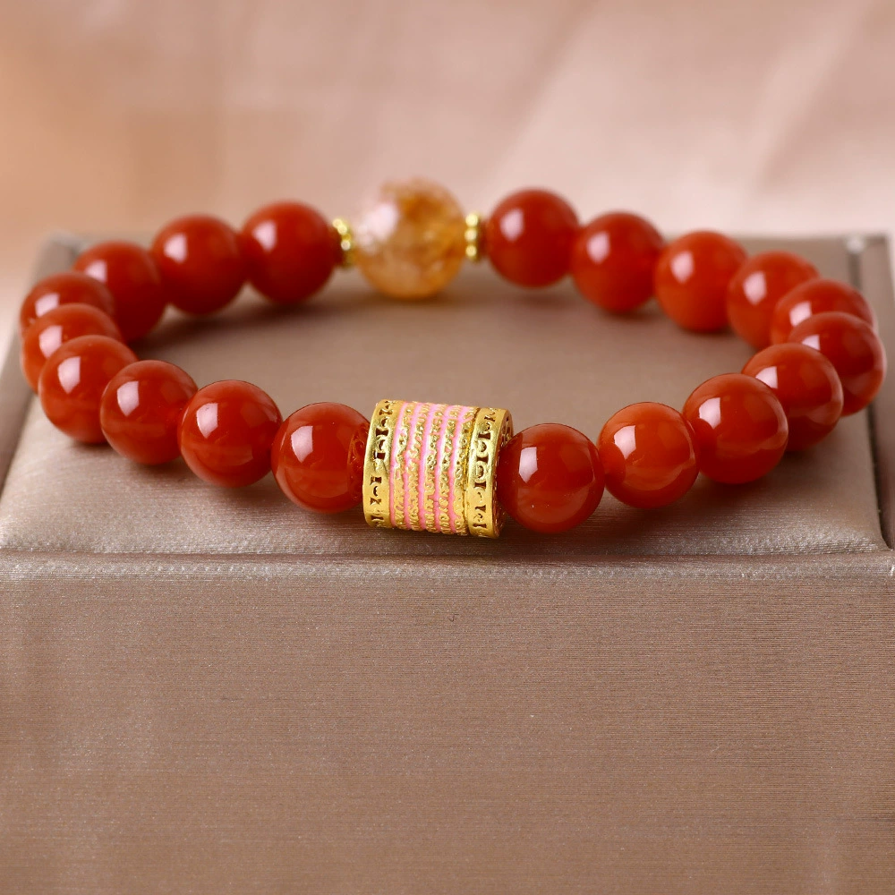 2025 новый стиль благоприятный браслет из красного агата, желтый кристалл башни, кристалл удачи, доступный роскошный браслет, храмовый лоток