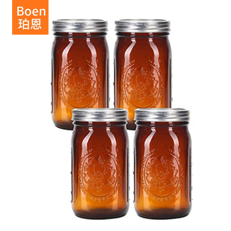 跨境亚马逊琥珀色32oz咖啡豆梅森瓶86mm泡菜发酵罐70mm茶叶果酱罐